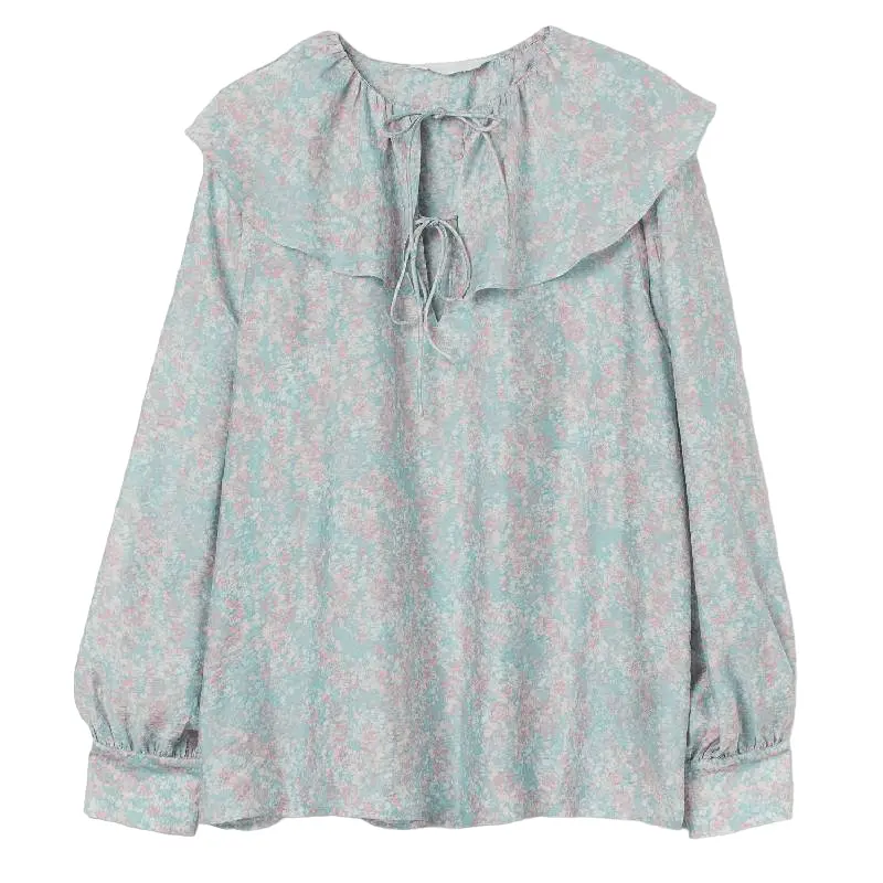 

Блузка H&M Flounce-collared, бирюзовый с цветочным узором