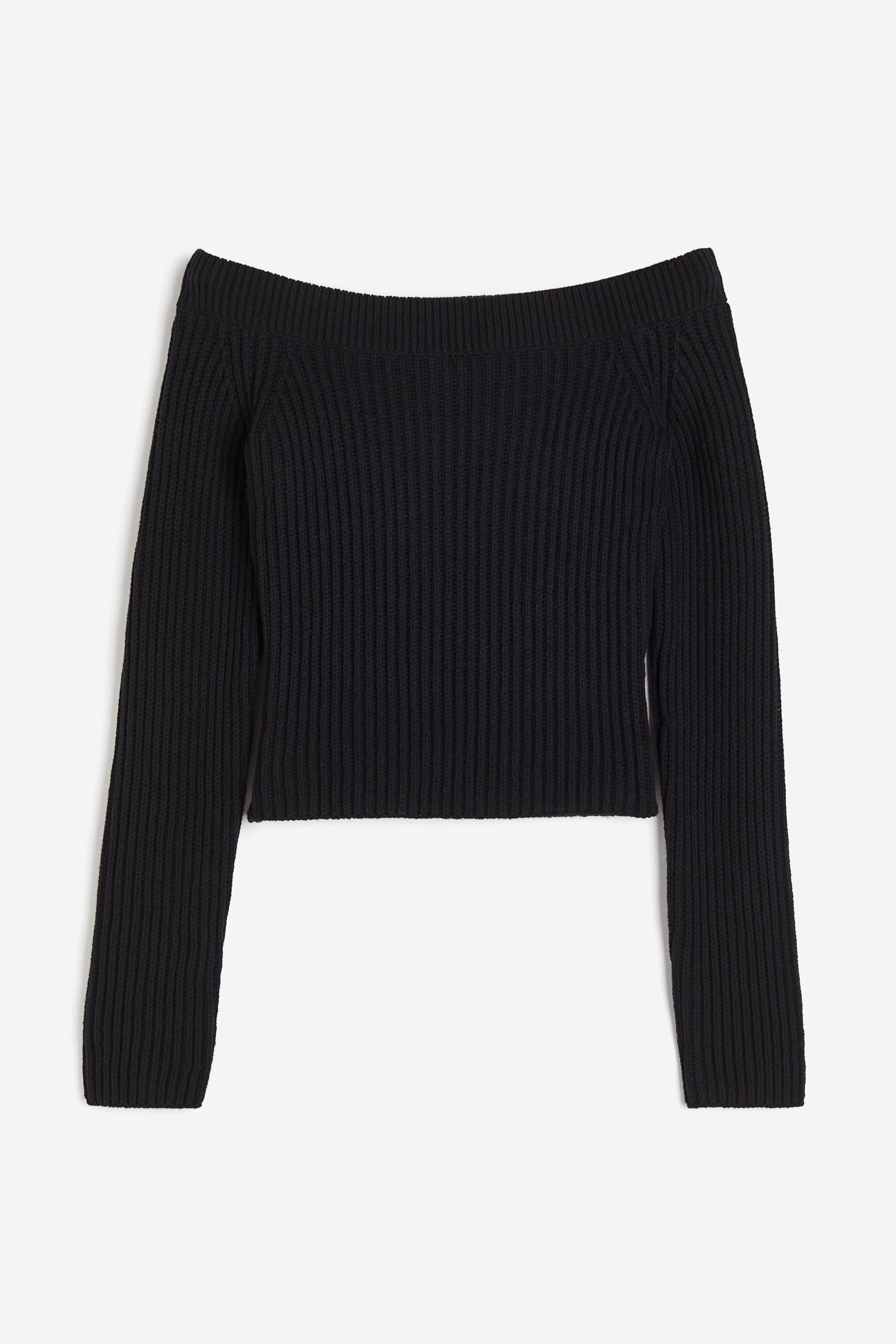 Свитер с открытыми плечами H&M Off The Shoulder, черный укороченный свитер в рубчик koton белый