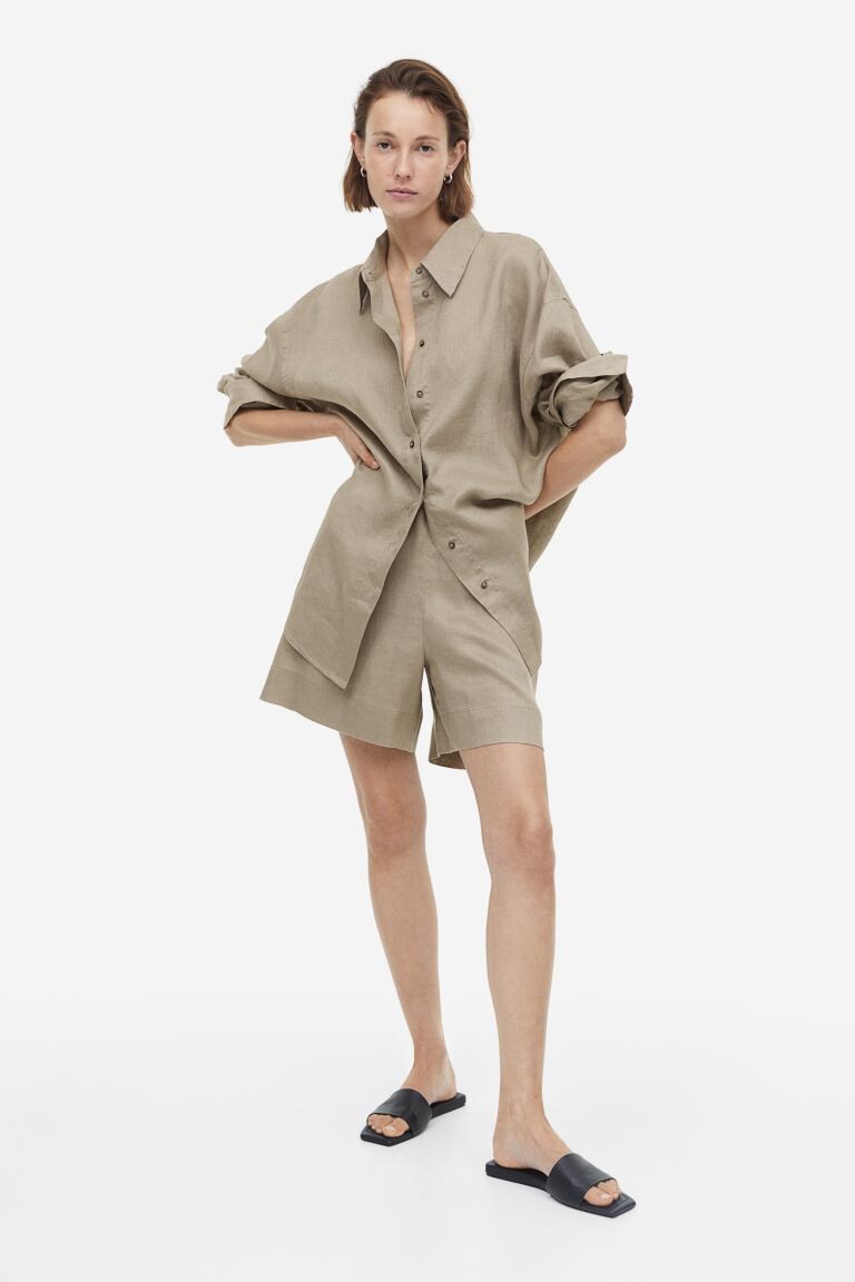 

Льняные шорты без застежек H&M, бежевый