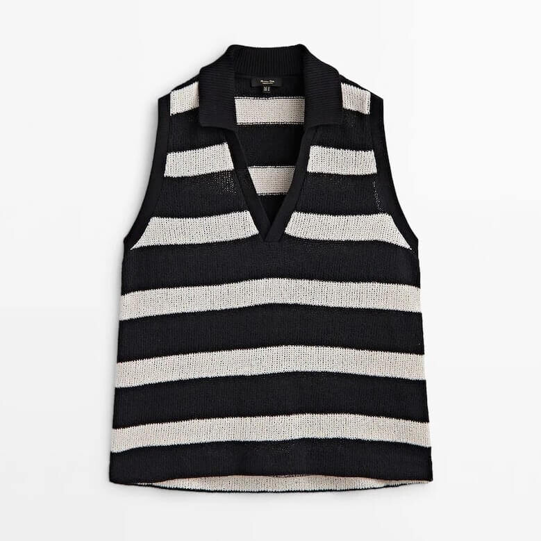 

Поло Massimo Dutti Textured Cotton Striped Sleeveless, черный