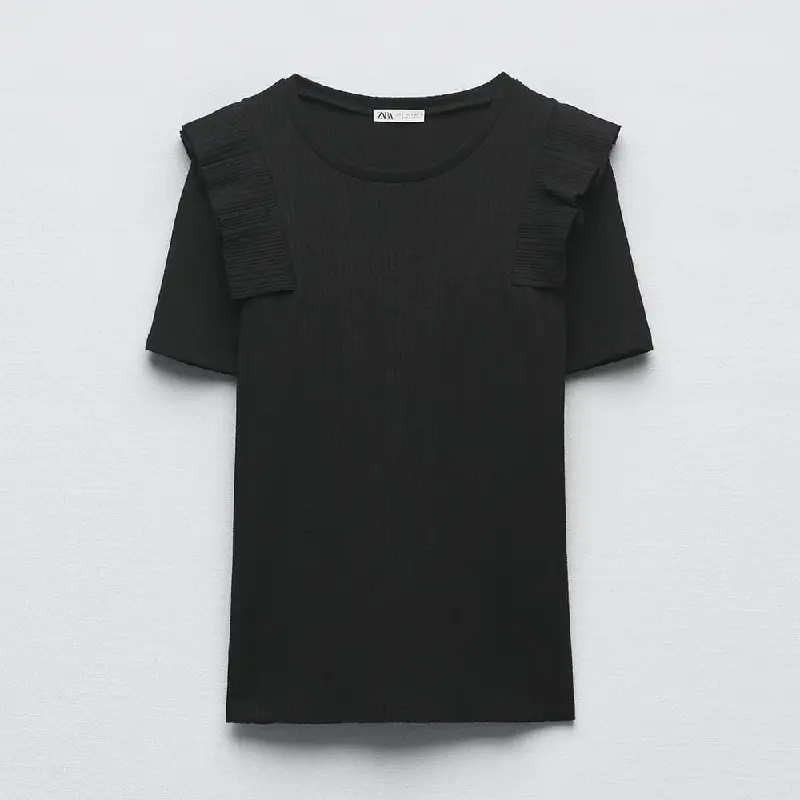 

Футболка Zara Ribbed With Ruffles, черный