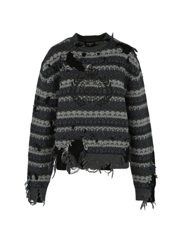 

Свитер из смесовой шерсти с эффектом потертости Balenciaga Grey multi