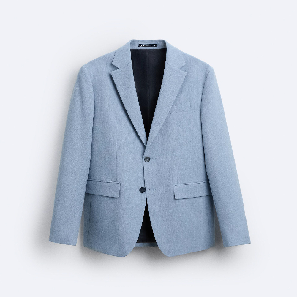 Пиджак Zara Textured Suit, небесно-голубой пиджак zara размер xl голубой