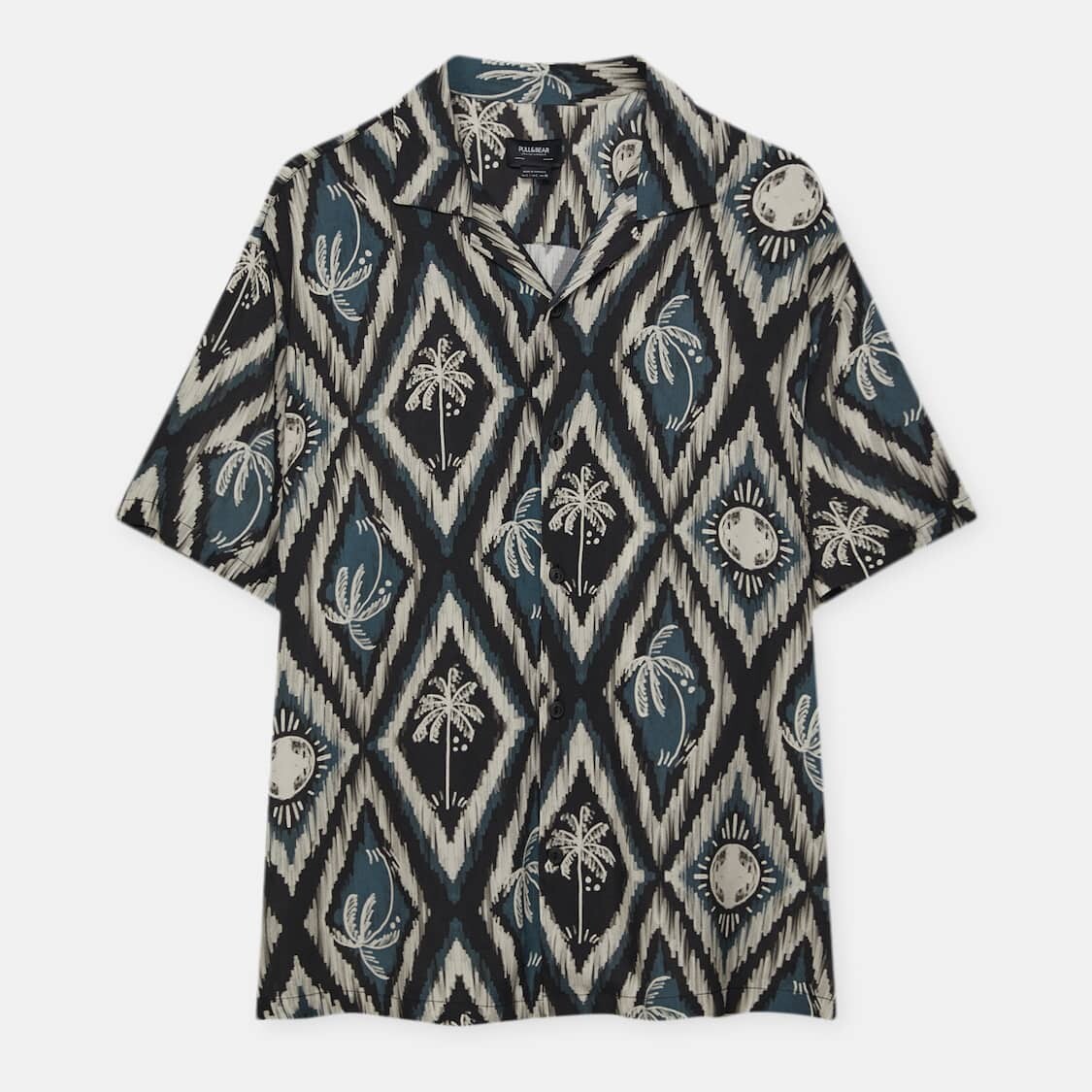 

Рубашка Pull&Bear Printed с коротким рукавом, черный/синий/белый