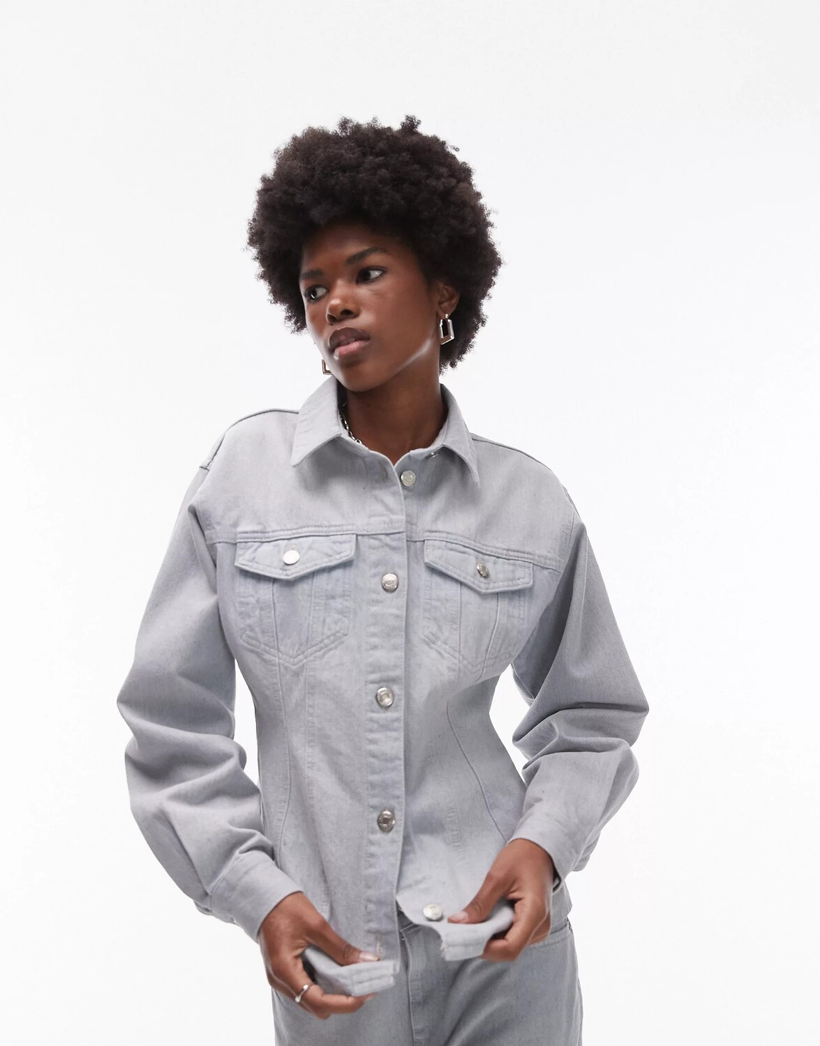 

Рубашка Topshop Denim Cinched, светло-серый