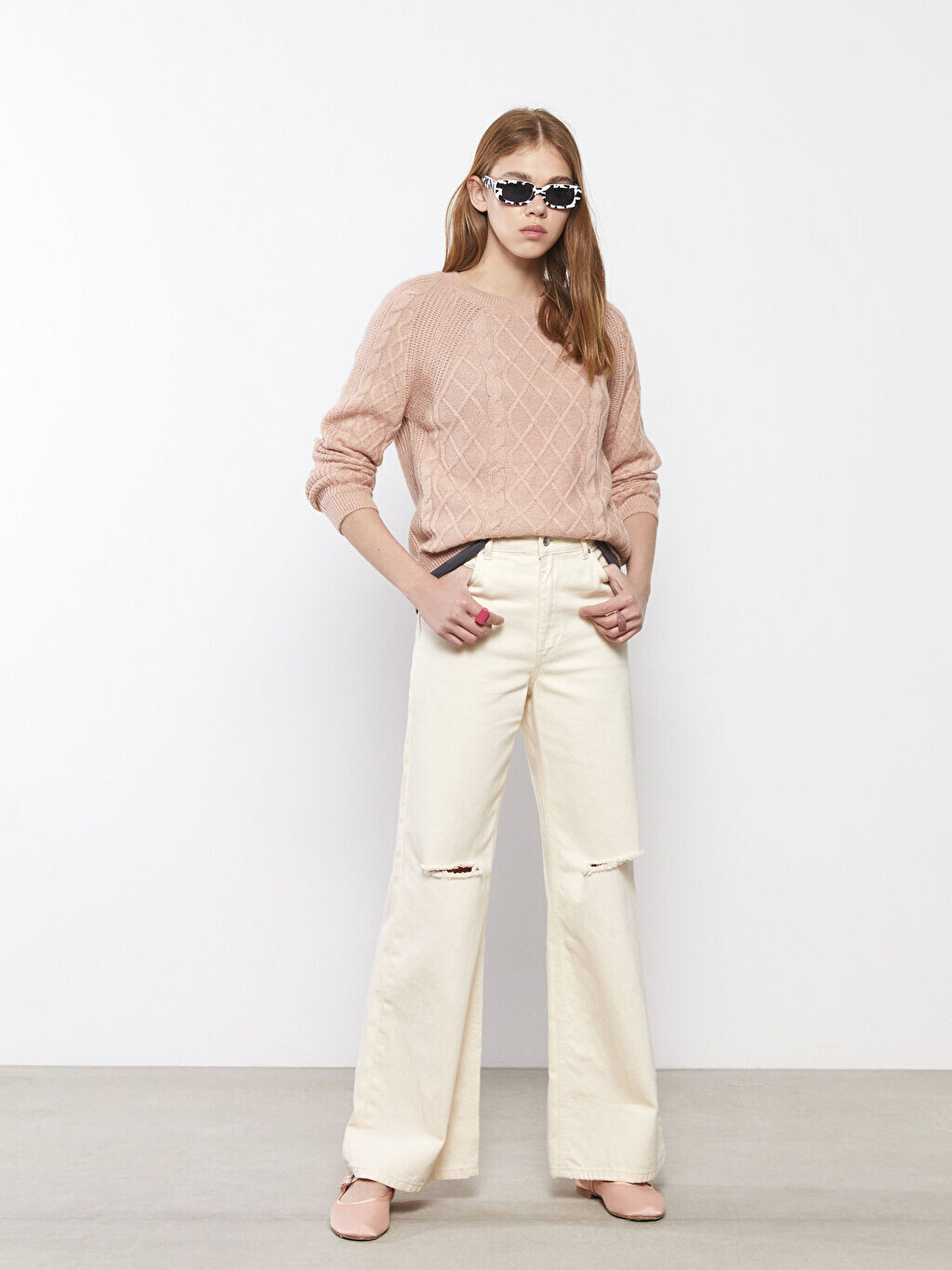 

Женский трикотажный свитер с круглым вырезом и длинным рукавом LCW Casual