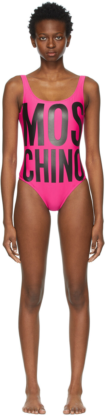 

Розовый макси-слитный купальник с логотипом Moschino
