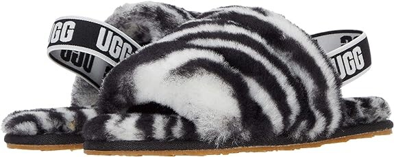 

Детские тапочки UGG унисекс T Fluff Yeah Slide Zebra, черный/белый