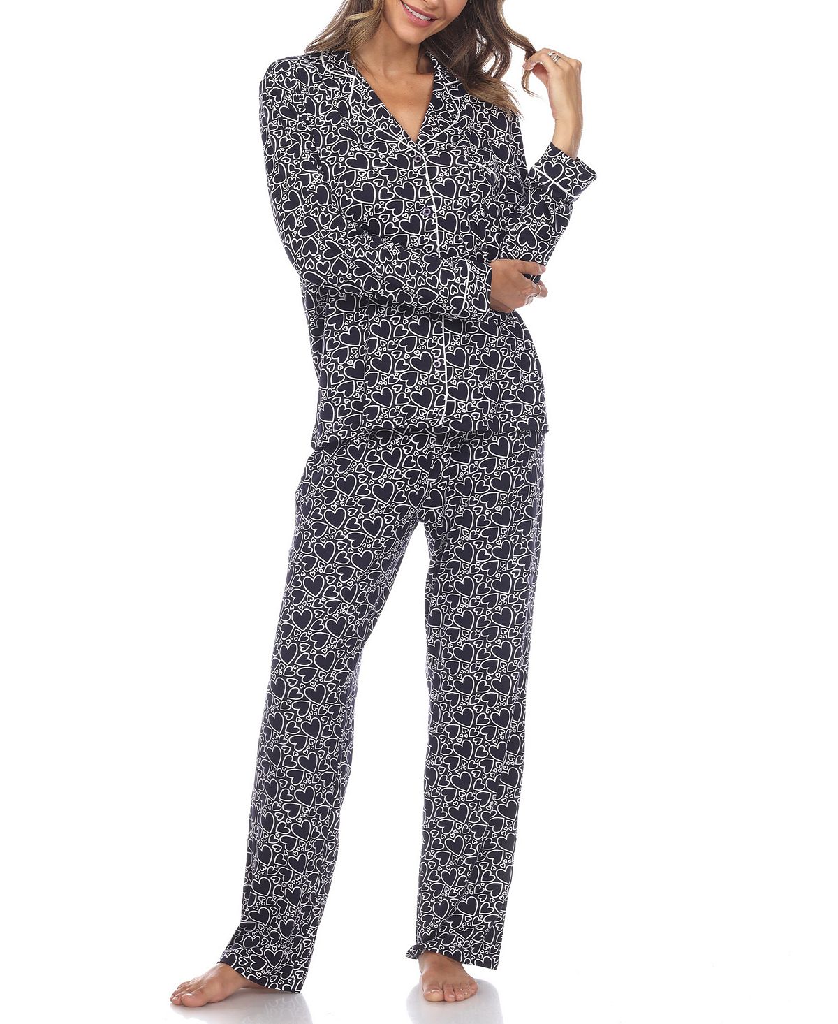 Женский пижамный комплект из 2 предметов с длинным рукавом и сердечным принтом White Mark, мульти женский пижамный комплект sanrio melody розовый комплект из 2 х предметов топ с длинным рукавом и широкие штаны y2k