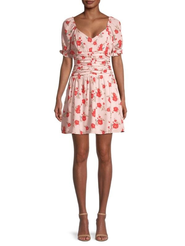 

Мини-платье с цветочным принтом и рюшами Collective Concepts Pink floral