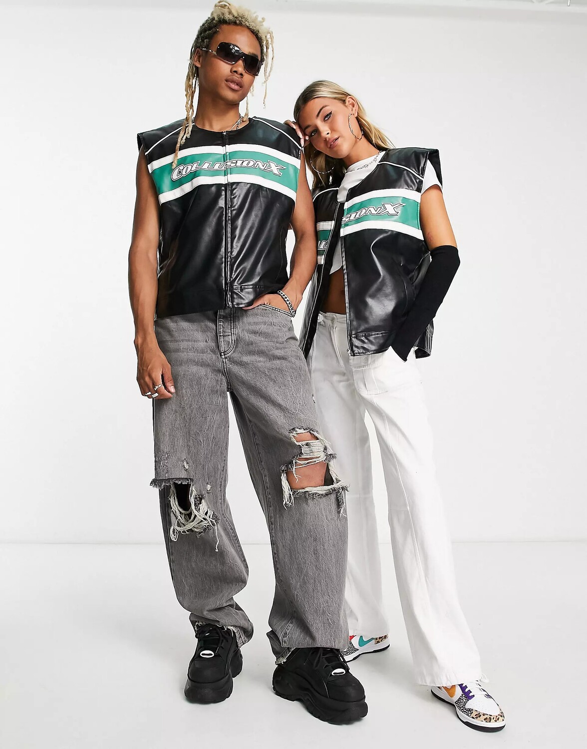 

Жилет Collusion Unisex Faux Pu Motocross With Green Detail, черный