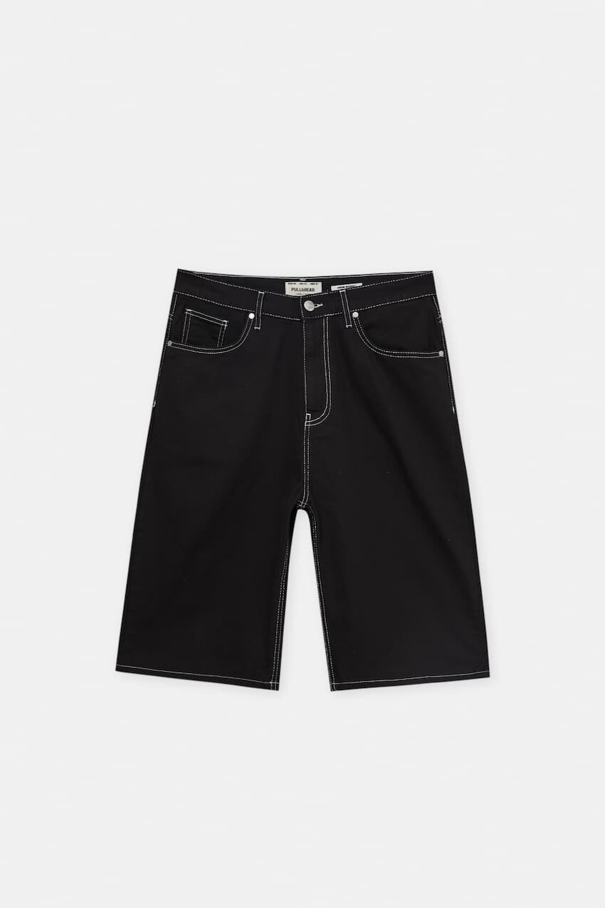 

Шорты Pull&Bear Baggy Fit Wide-leg Denim Bermuda, чёрный