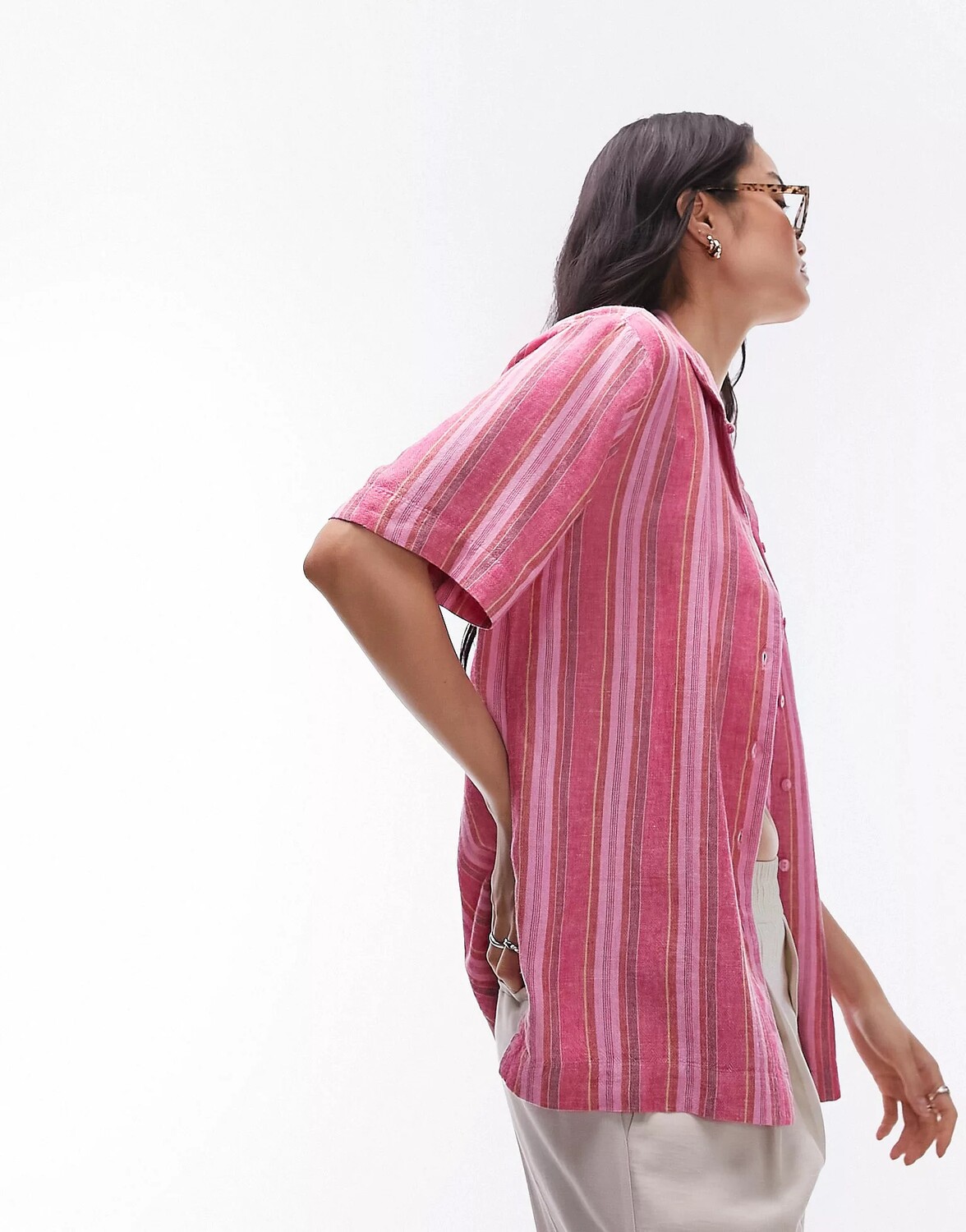 

Рубашка Topshop With Short Sleeves With Colorful Stripes, розовый