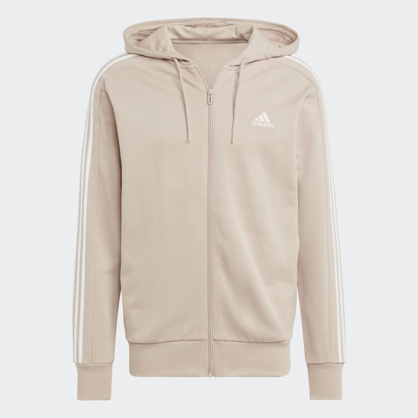 

Толстовка Adidas Essentials French Terry 3-Stripes Full-Zip, бежевый/белый