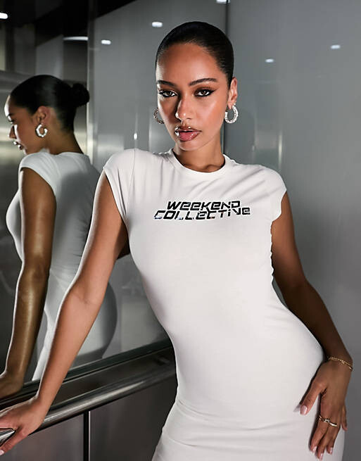 

Белое облегающее платье-футболка мини ASOS Weekend Collective, Белый