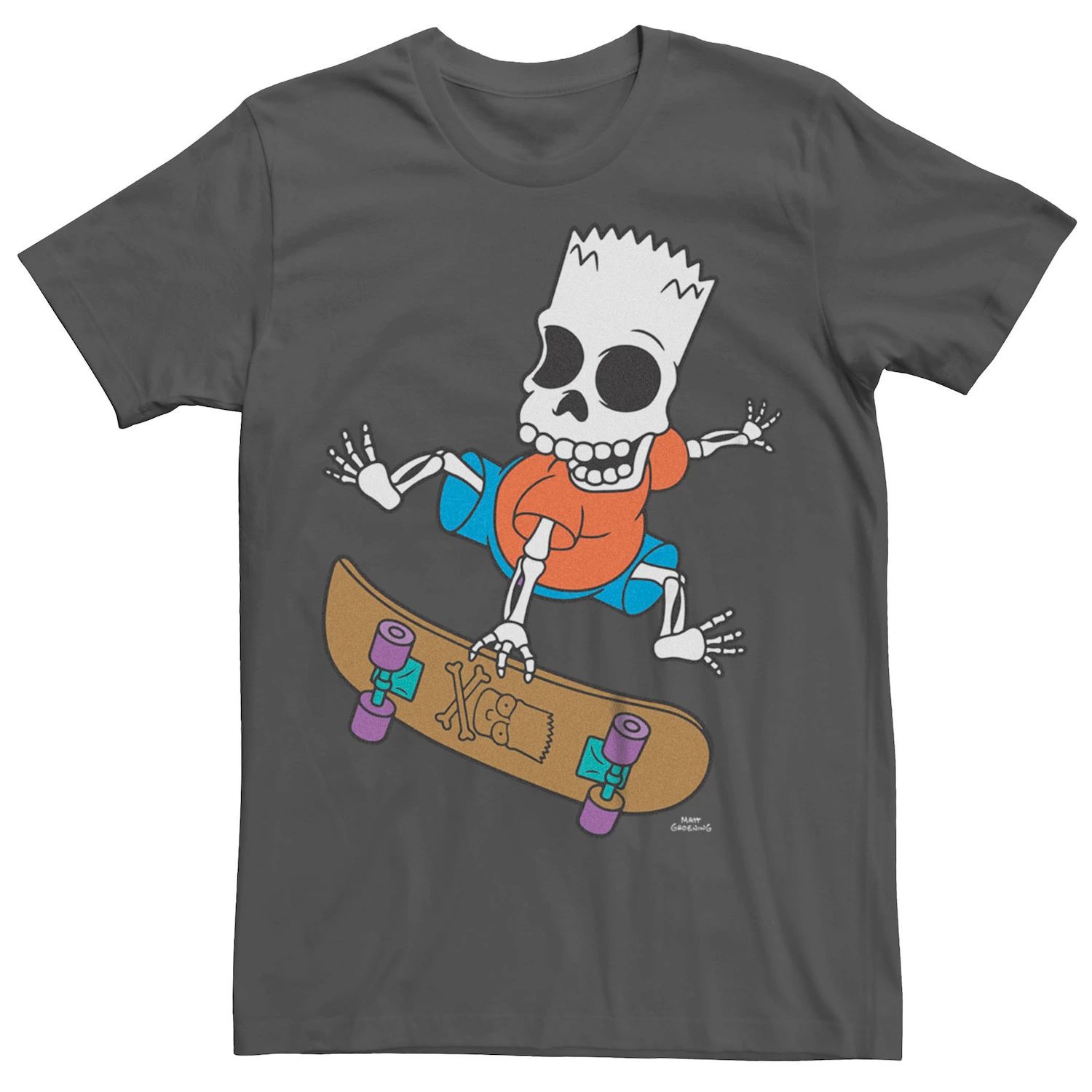 Мужская футболка с рисунком The Simpsons Skeleton Bart Skating Licensed Character