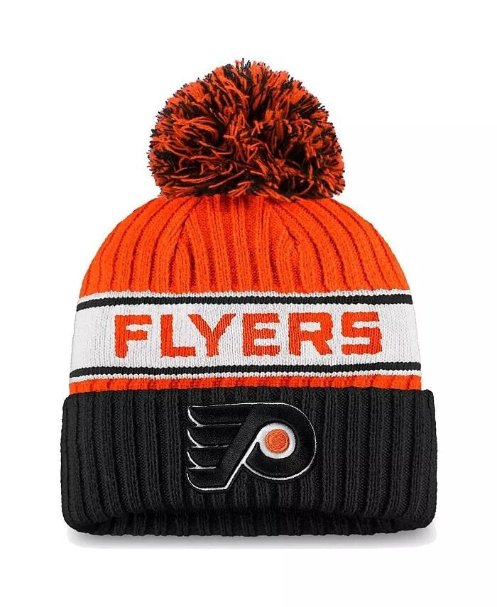 

Женская черно-оранжевая вязаная шапка с манжетами и помпоном Philadelphia Flyers Authentic Pro Locker Room Fanatics, черный