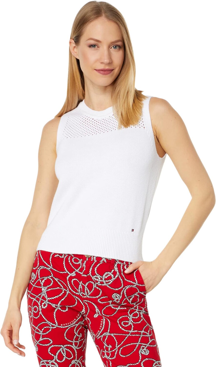 

Свитер Mesh Yoke Sleeveless Top Tommy Hilfiger, ярко-белый