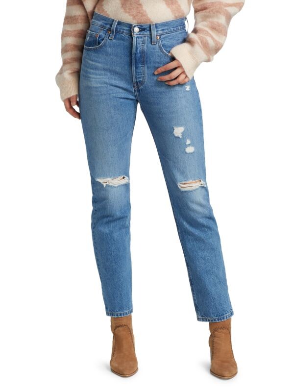 

Джинсы прямого кроя 501 с высокой посадкой и эффектом потертости Levi's Blue