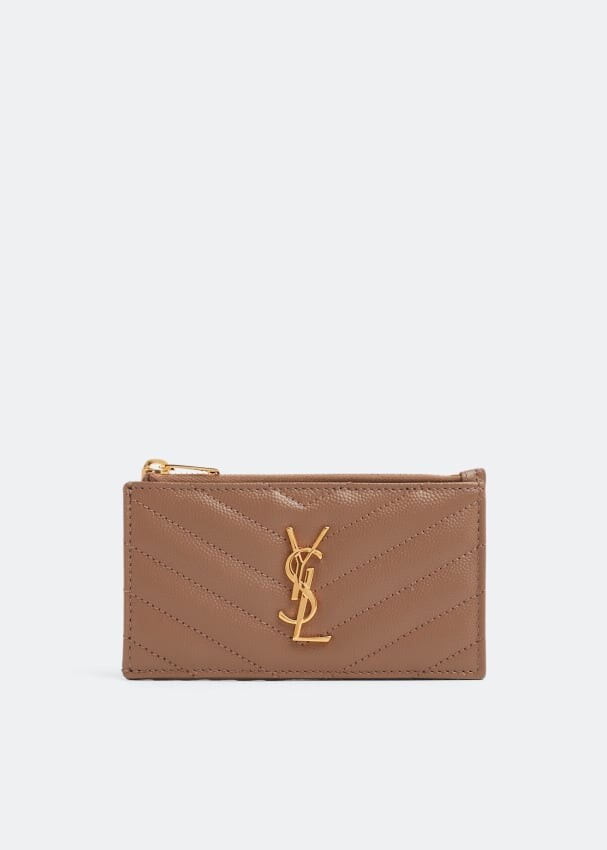 

Картхолдер SAINT LAURENT Cassandre fragments zipped card case, коричневый