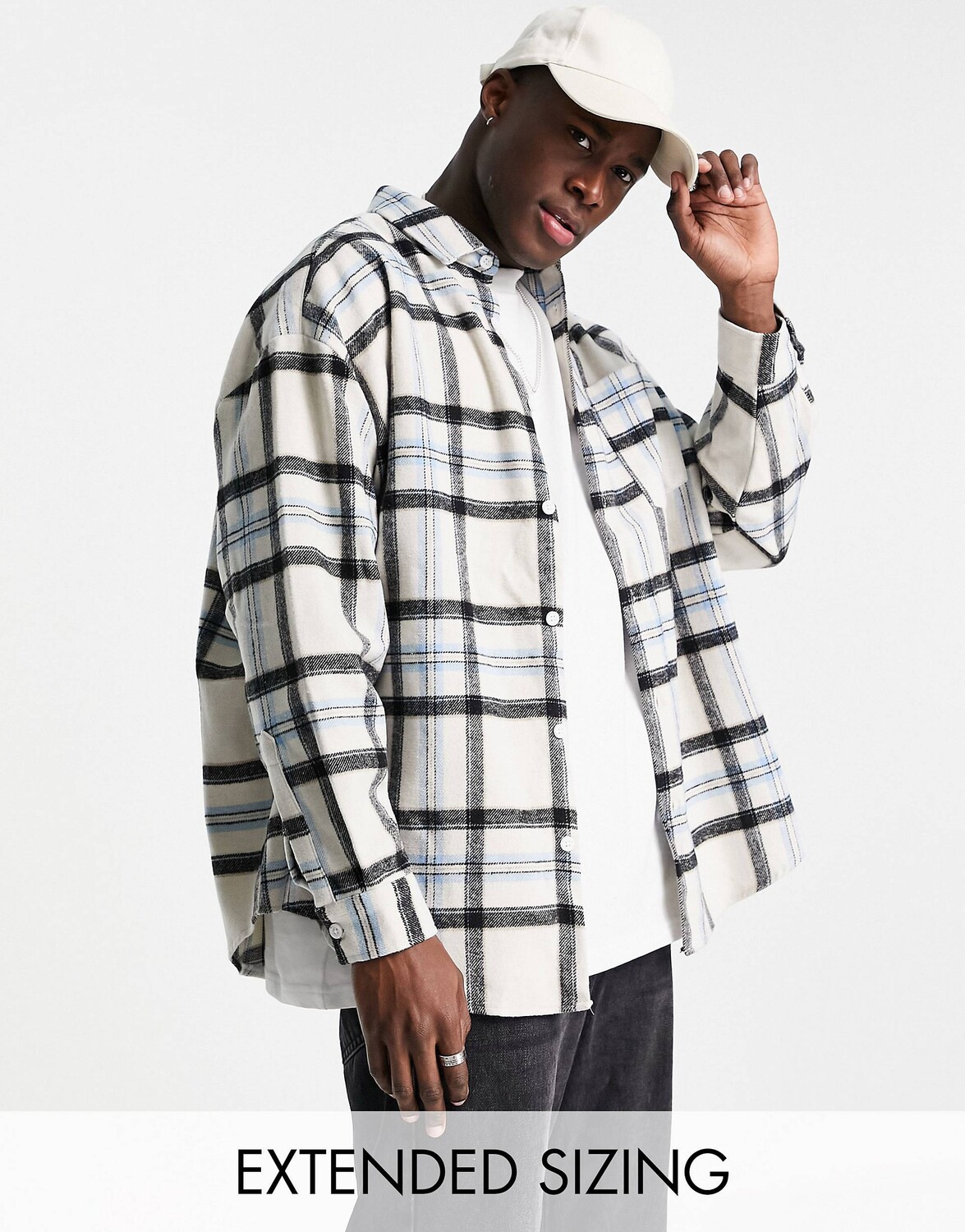 

Белая фланелевая куртка в крупную клетку с начесом ASOS DESIGN