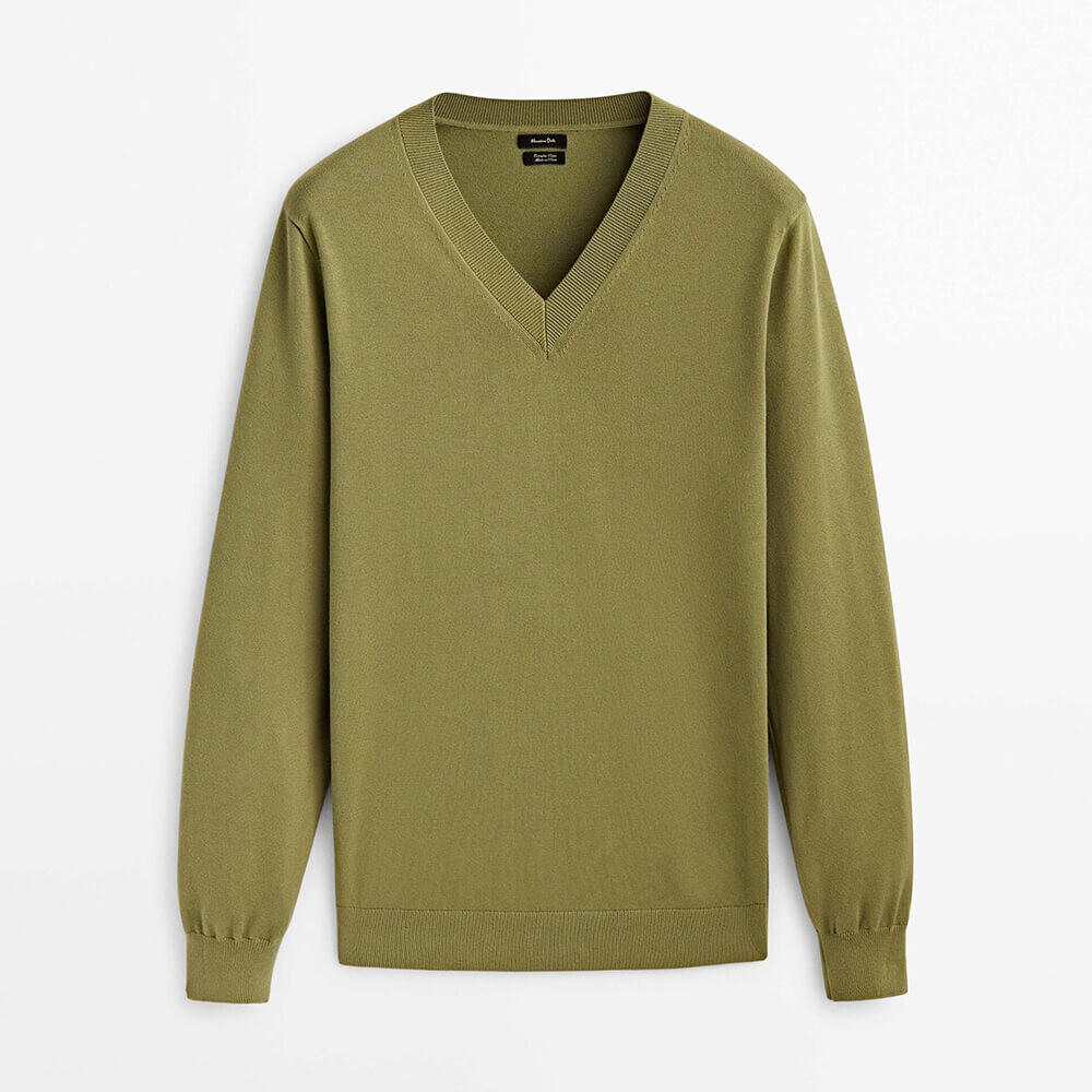 

Свитер Massimo Dutti V-neck Cotton, хаки