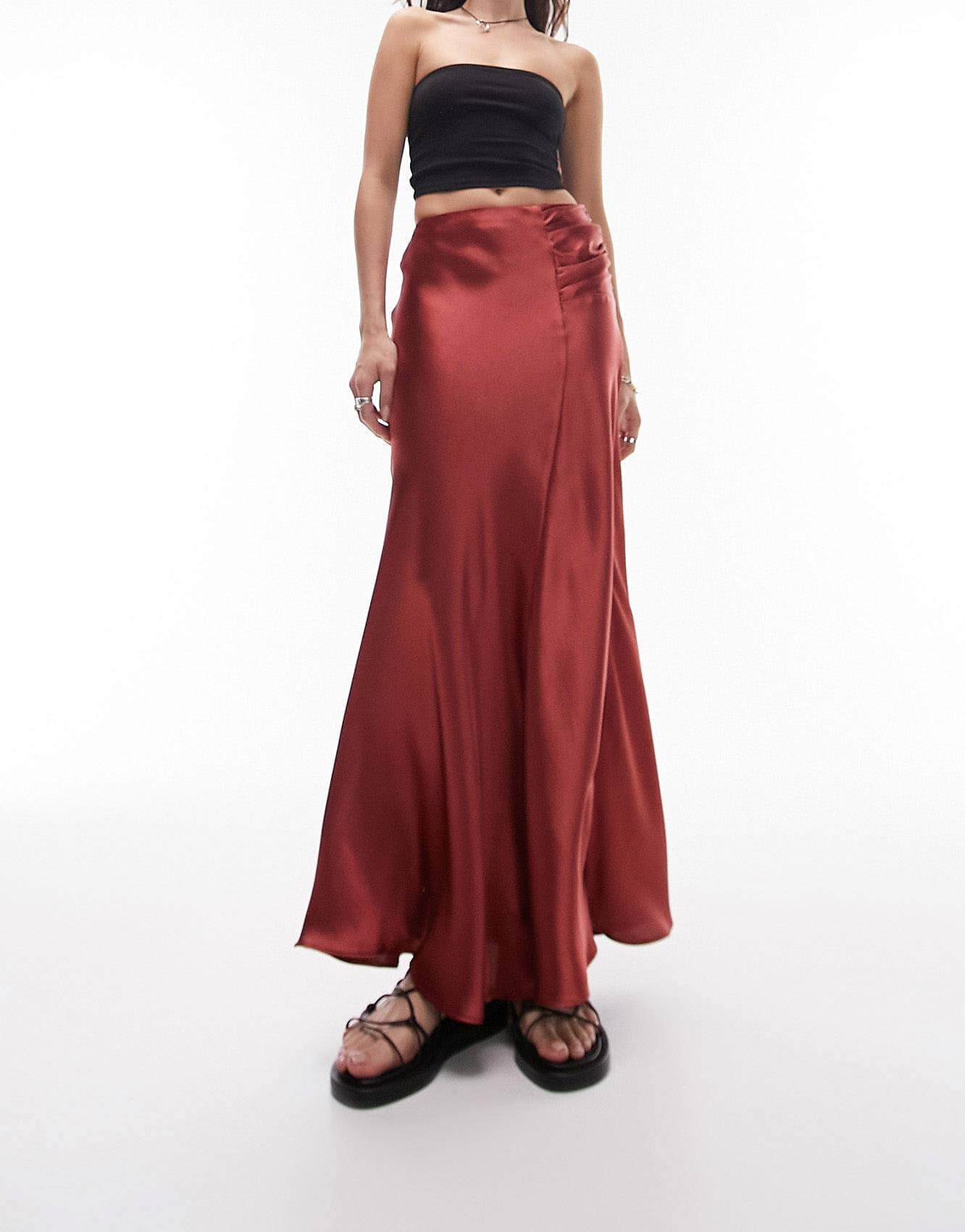 Юбка Topshop Asymmetric Maxi With Ruched Panel, красный юбка topshop asymmetric maxi with ruched panel красный
