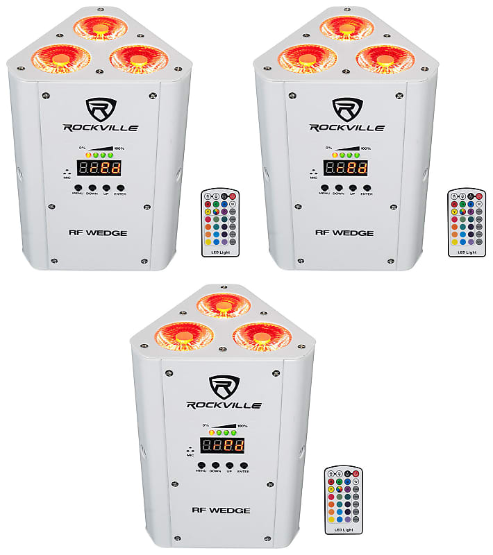 Комплект 3 Rockville RF WEDGE WHITE RGBWA + UV Аккумулятор Беспроводной DMX DJ Up Lights + RF Remotes 3 RF WEDGE WHITE