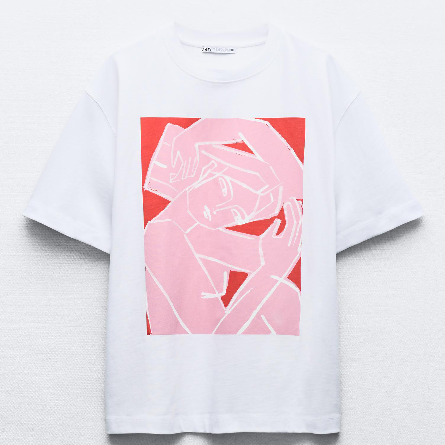 Футболка Zara With Contrast Print, розовый/белый