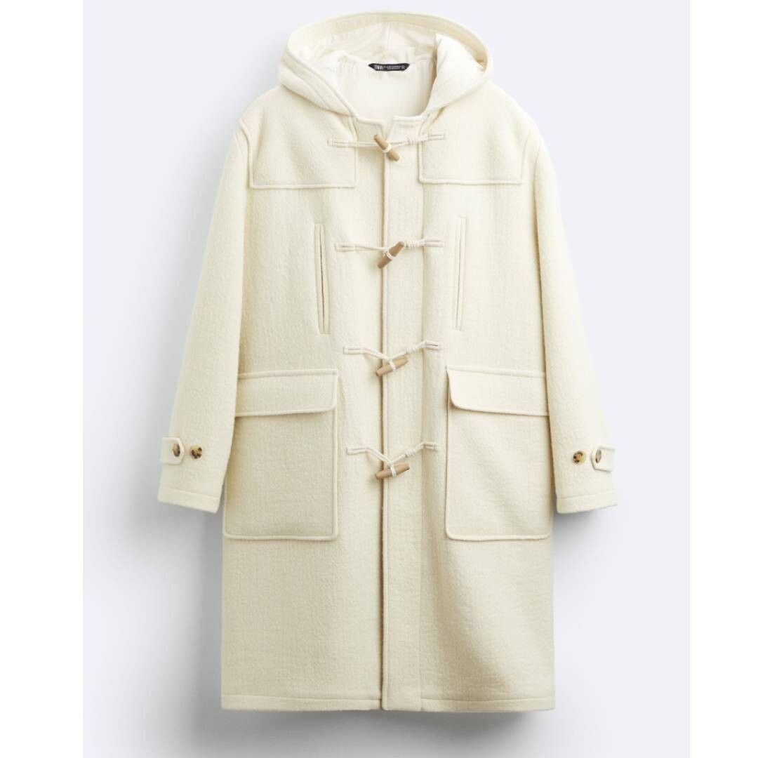 

Пальто с капюшоном Zara Wool Blend, бежевый