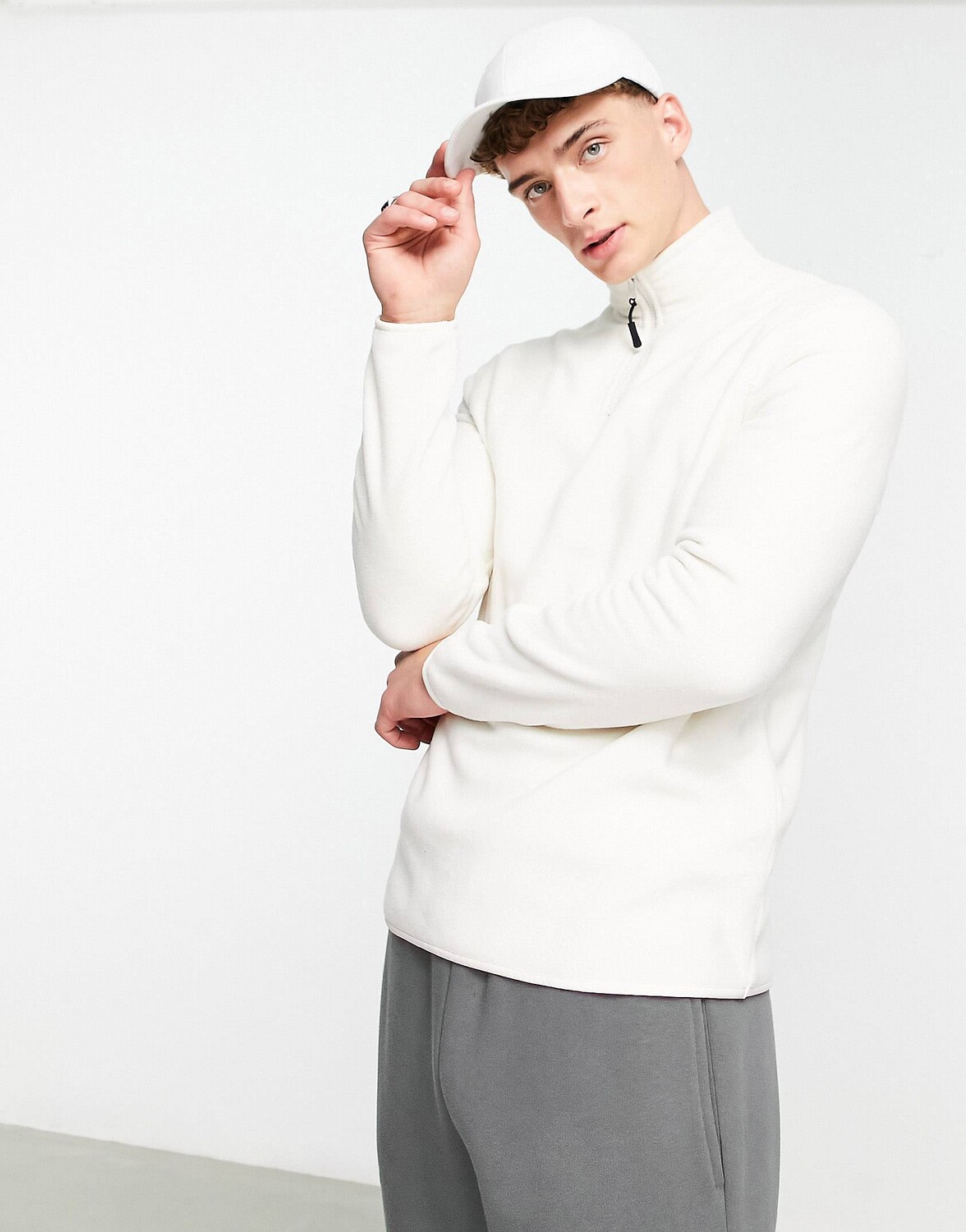 

Белая флисовая толстовка с молнией на половину длины ASOS DESIGN, Белый