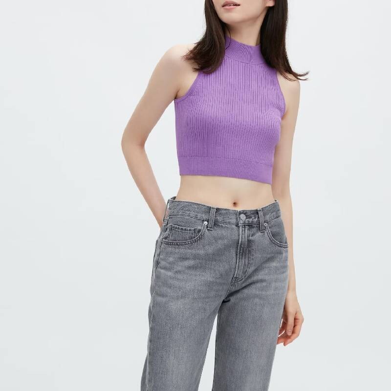 

Джемпер без рукавов Uniqlo Mock Neck Cropped, фиолетовый