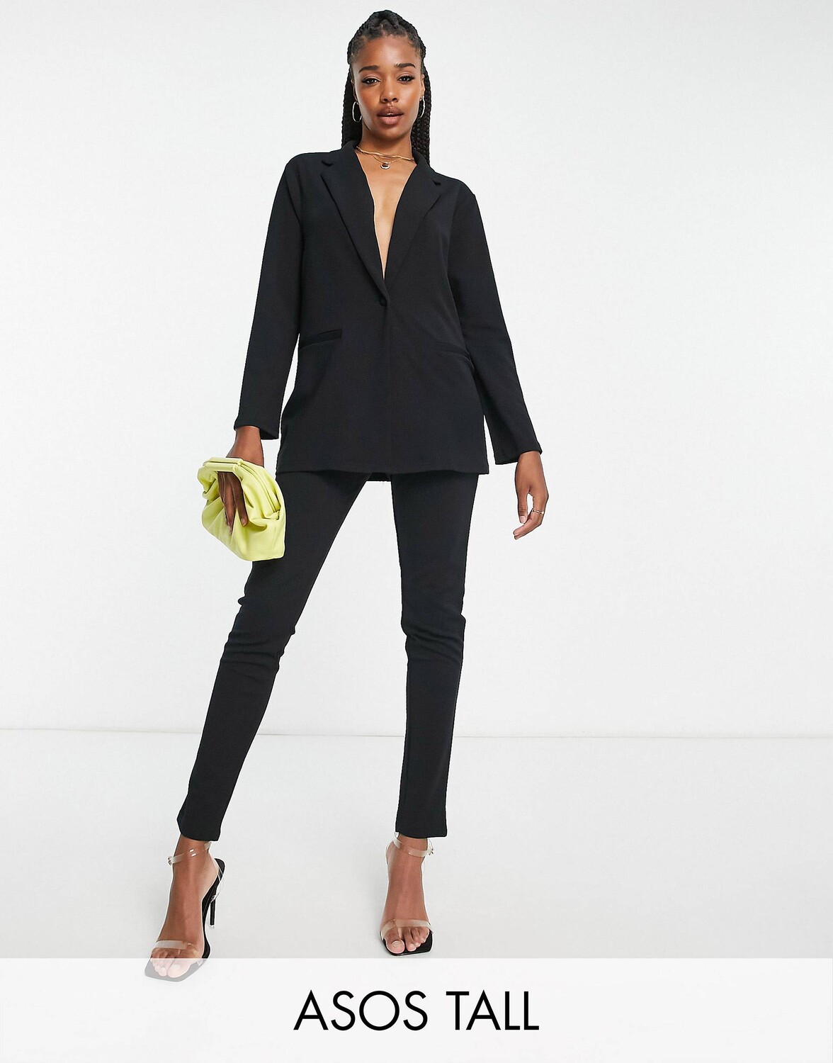 

Черный пиджак с напуском из джерси ASOS DESIGN Tall