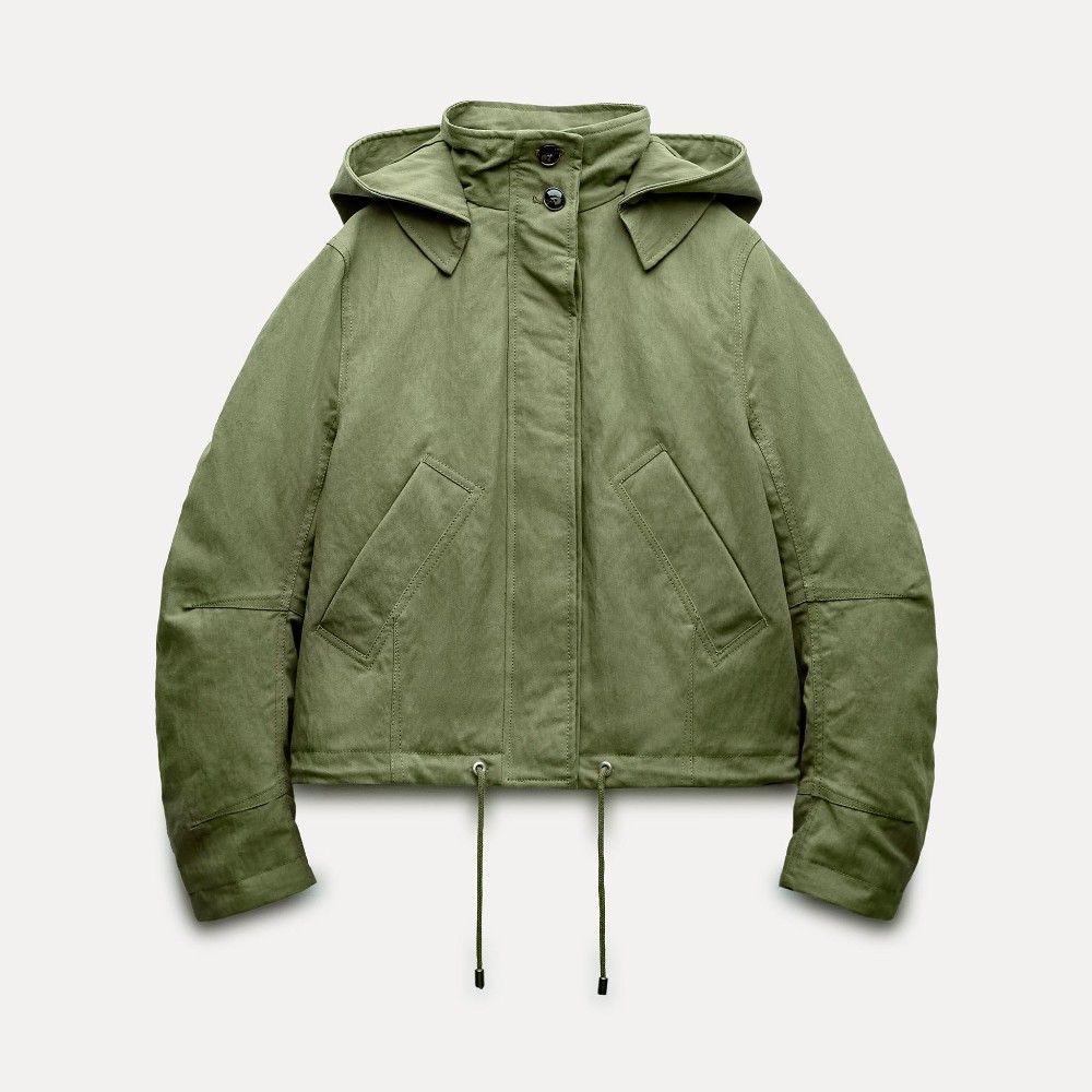 Куртка Zara Zw Collection Cropped Parka, зеленый куртка zara cropped fit бежевый