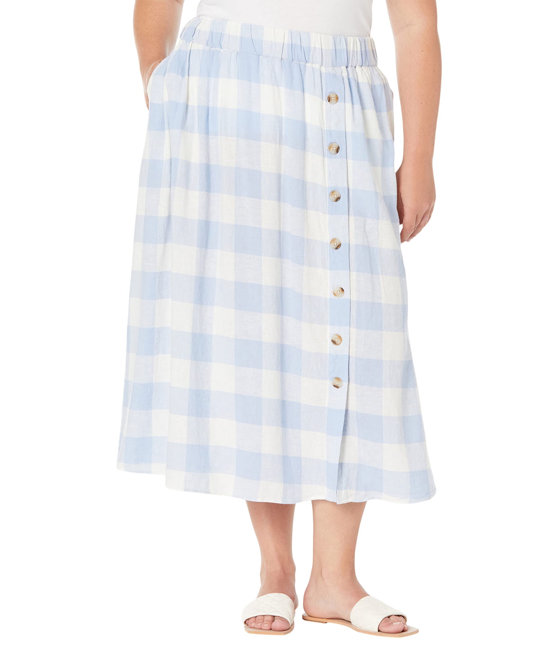 Юбка Madewell, Plus Linen-Blend Side-Button Midi Skirt in Gingham Check