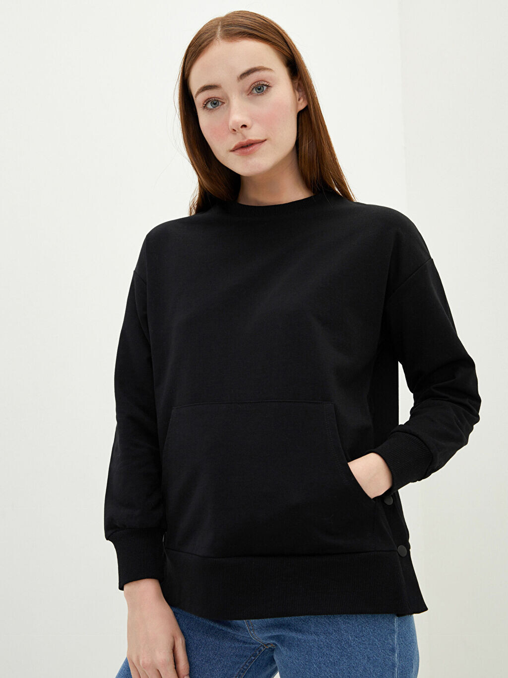 

Женская туника прямого кроя с круглым вырезом и длинными рукавами LCW Modest