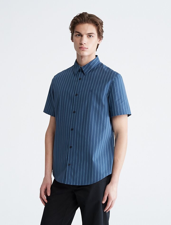

Эластичная хлопковая полосатая рубашка на пуговицах Easy Shirt Calvin Klein, синий
