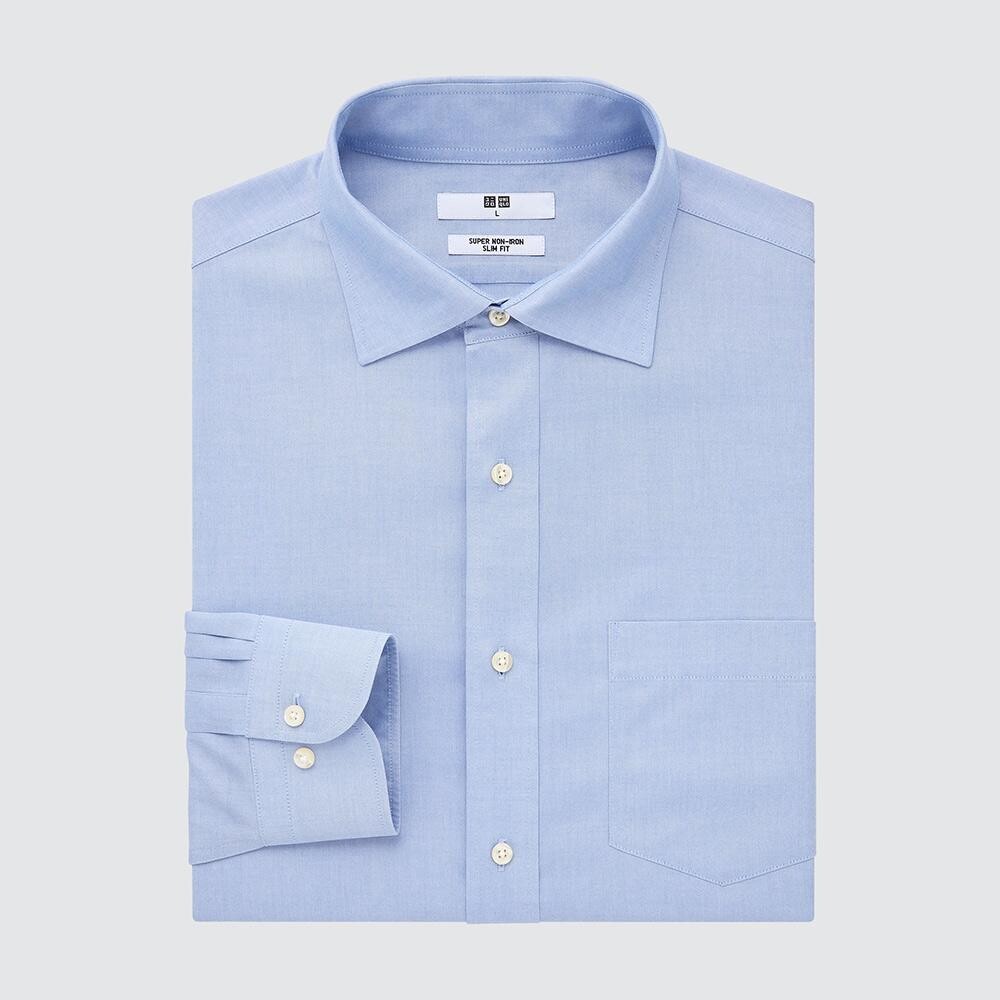 

Облегающая рубашка Uniqlo, синий