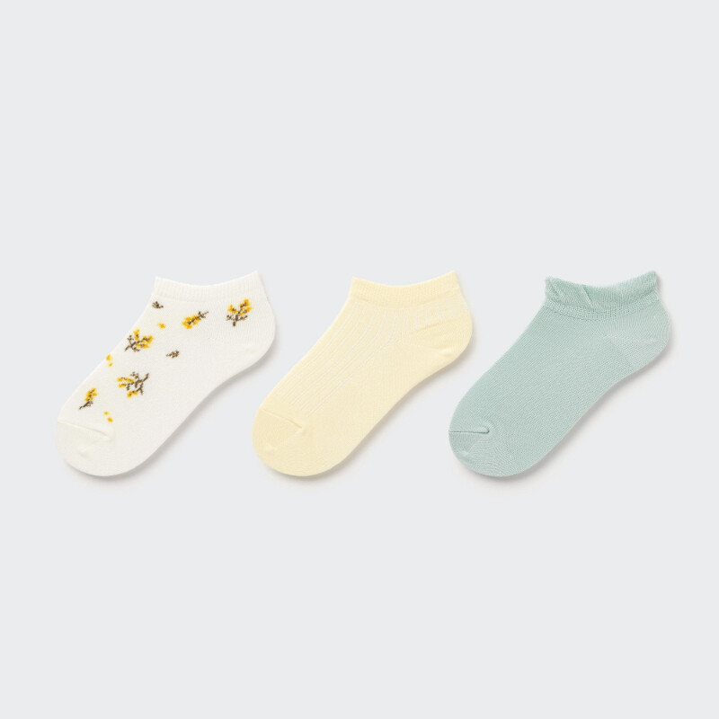 

Набор носков Uniqlo Girls Flower Print Short (three Pairs), кремовый/желтый/мятный
