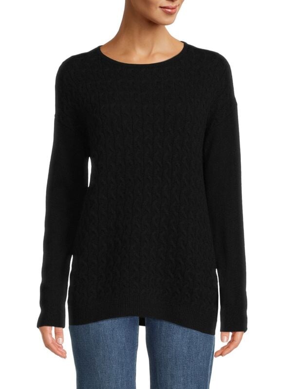 

Кашемировый Cвитер Sofia Cashmere с косой вязкой и косами, черный