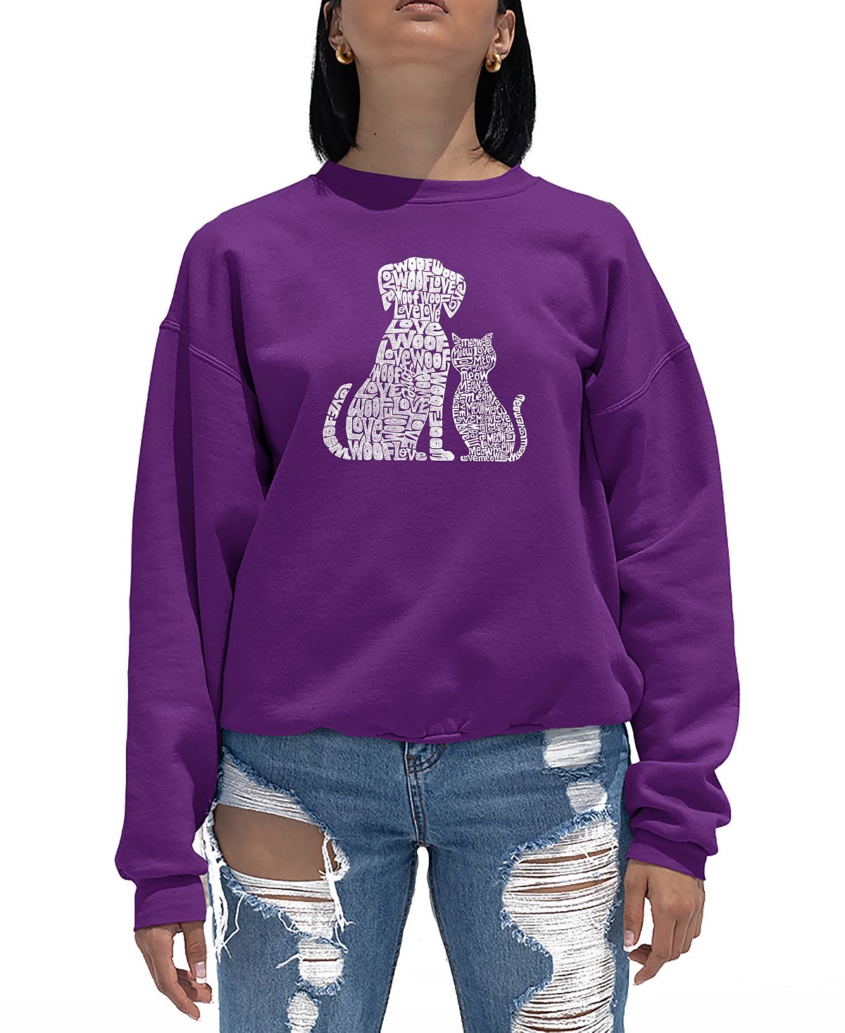 Женская толстовка с круглым вырезом word art dogs and cats top LA Pop Art, фиолетовый