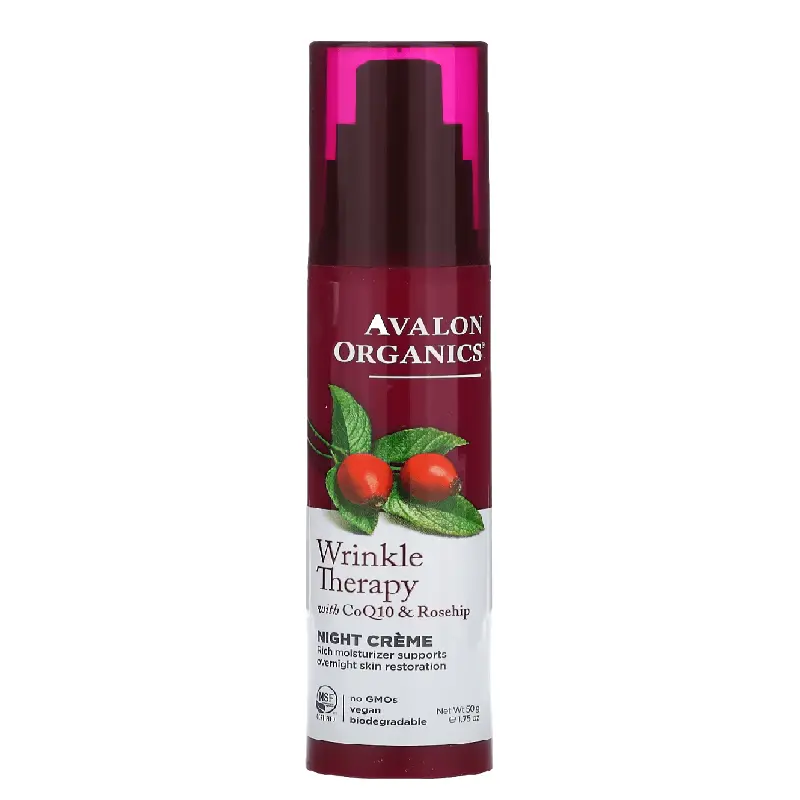 Ночной крем от морщин Avalon Organics с коэнзимом Q10 и шиповником, 50 гр сыворотка для лица avalon organics с коэнзимом q10 и шиповником 16 мл