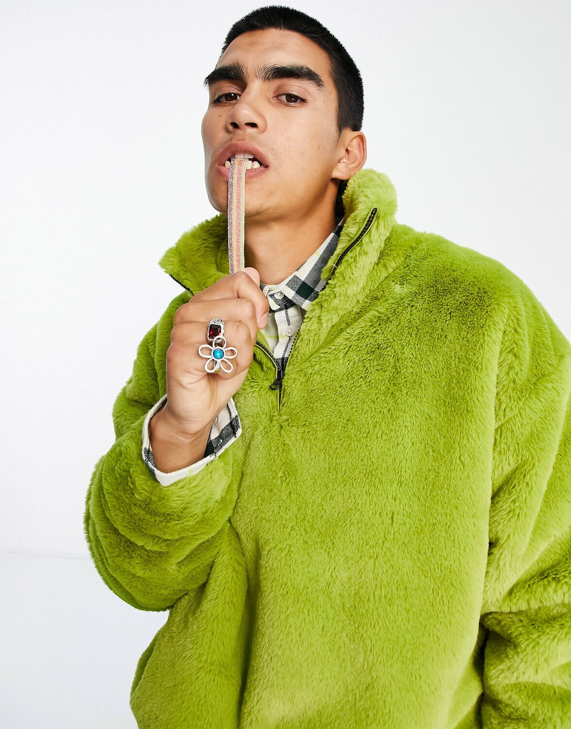

Зеленая толстовка из искусственного меха оверсайз на молнии ASOS DESIGN, Зеленый