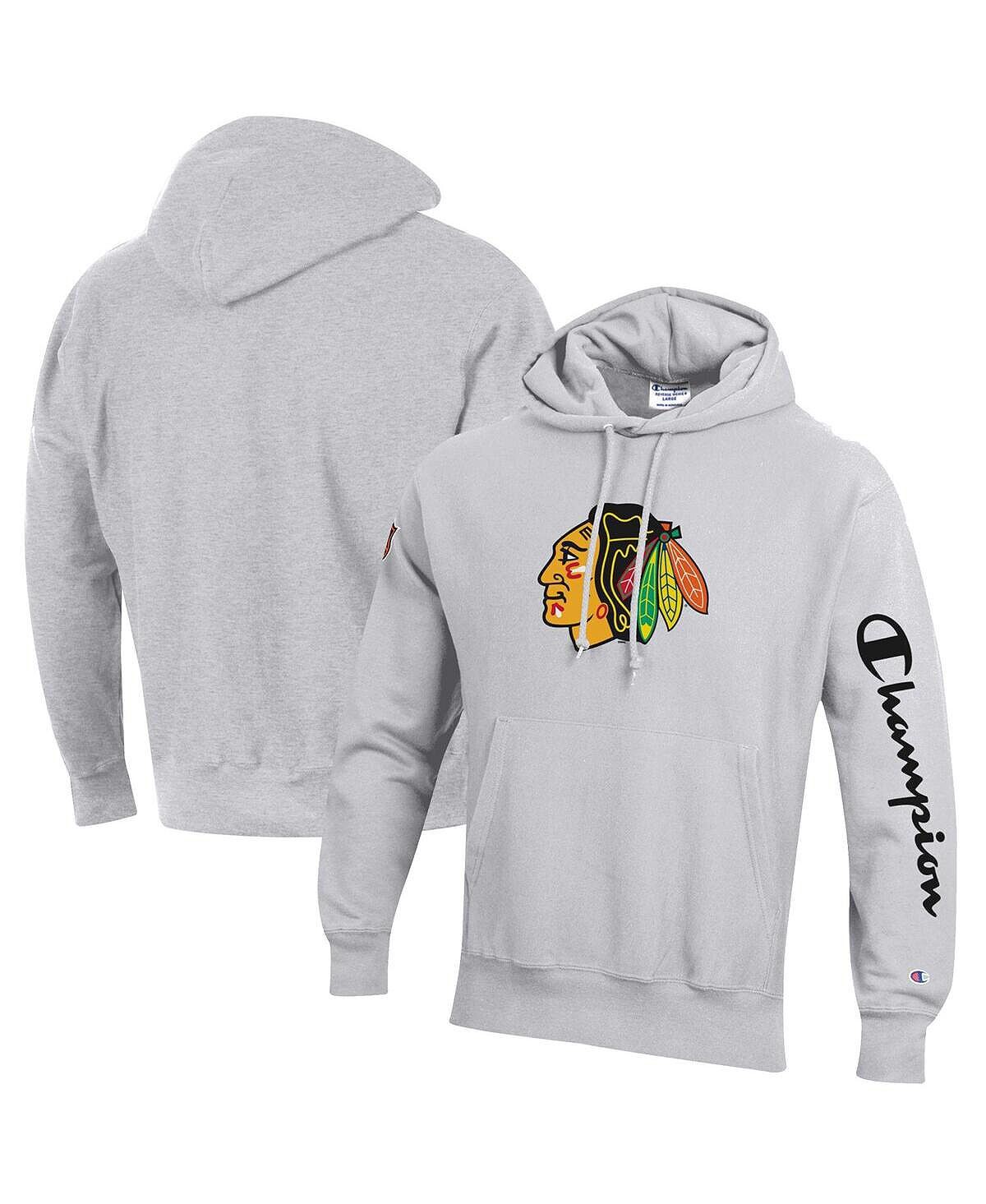 

Мужская меланжевая серая толстовка с капюшоном chicago blackhawks reverse weave pullover Champion, мульти