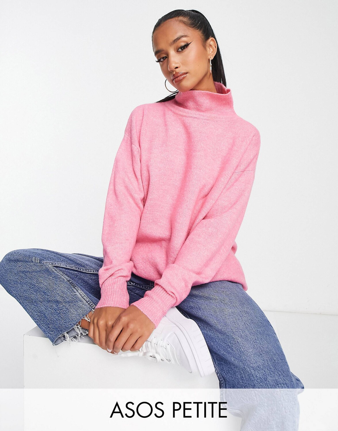 

Розовый удлиненный джемпер с высоким воротником ASOS DESIGN Petite