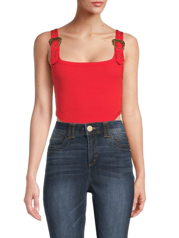 

Боди Трикотажное в Рубчик Versace Jeans Couture без рукавов, poppy rose
