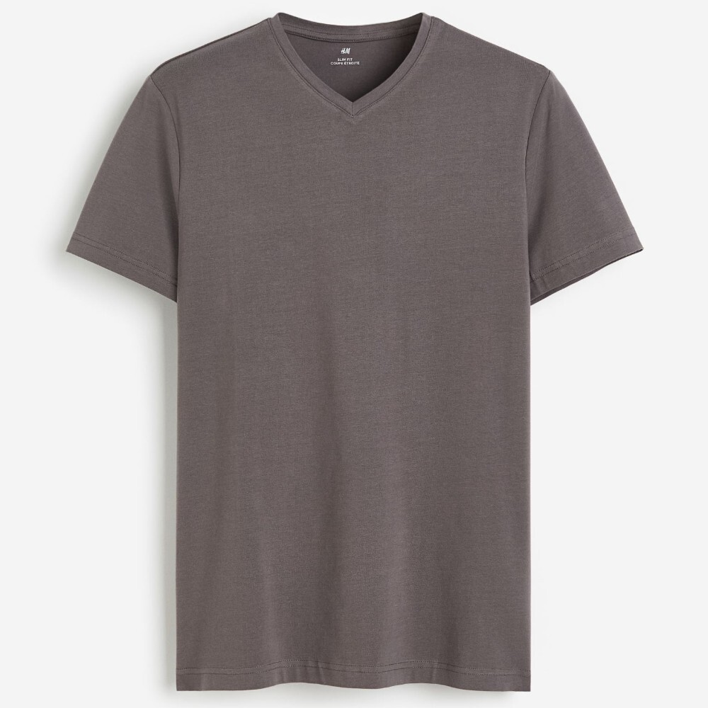 

Футболка H&M Slim Fit V-neck, серо-бежевый