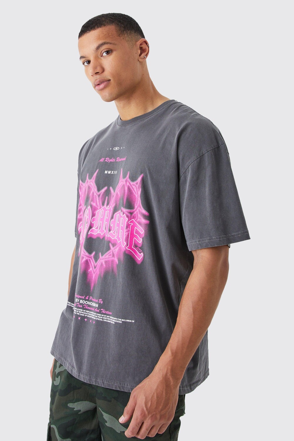

Футболка с принтом oversize gothic homme оверсайз Boohoo, угольный