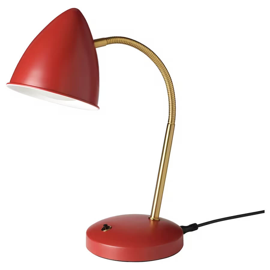 Рабочая лампа Ikea Isnalen Led, красный/желтая медь