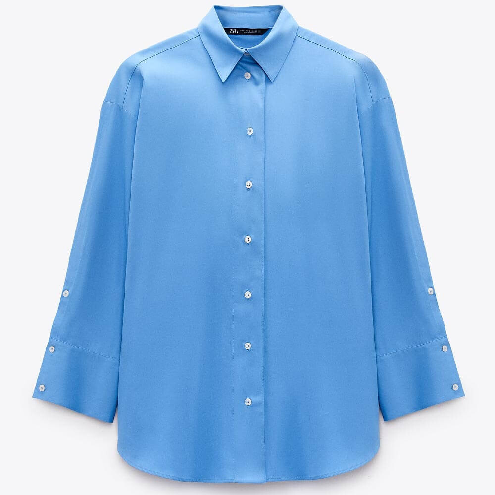 

Рубашка Zara Oversized Poplin, светло-голубой